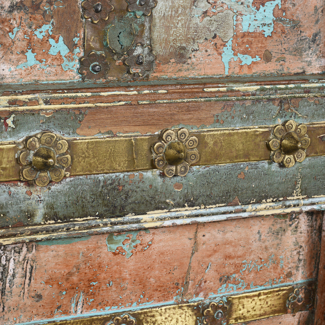 Brasswork Detail From Antique Brass Studded Door With Original Paint From Kutch - 19th Century | Indigo Antiques