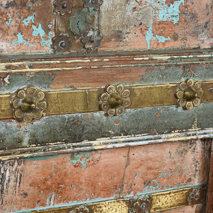 Brasswork Detail From Antique Brass Studded Door With Original Paint From Kutch - 19th Century | Indigo Antiques
