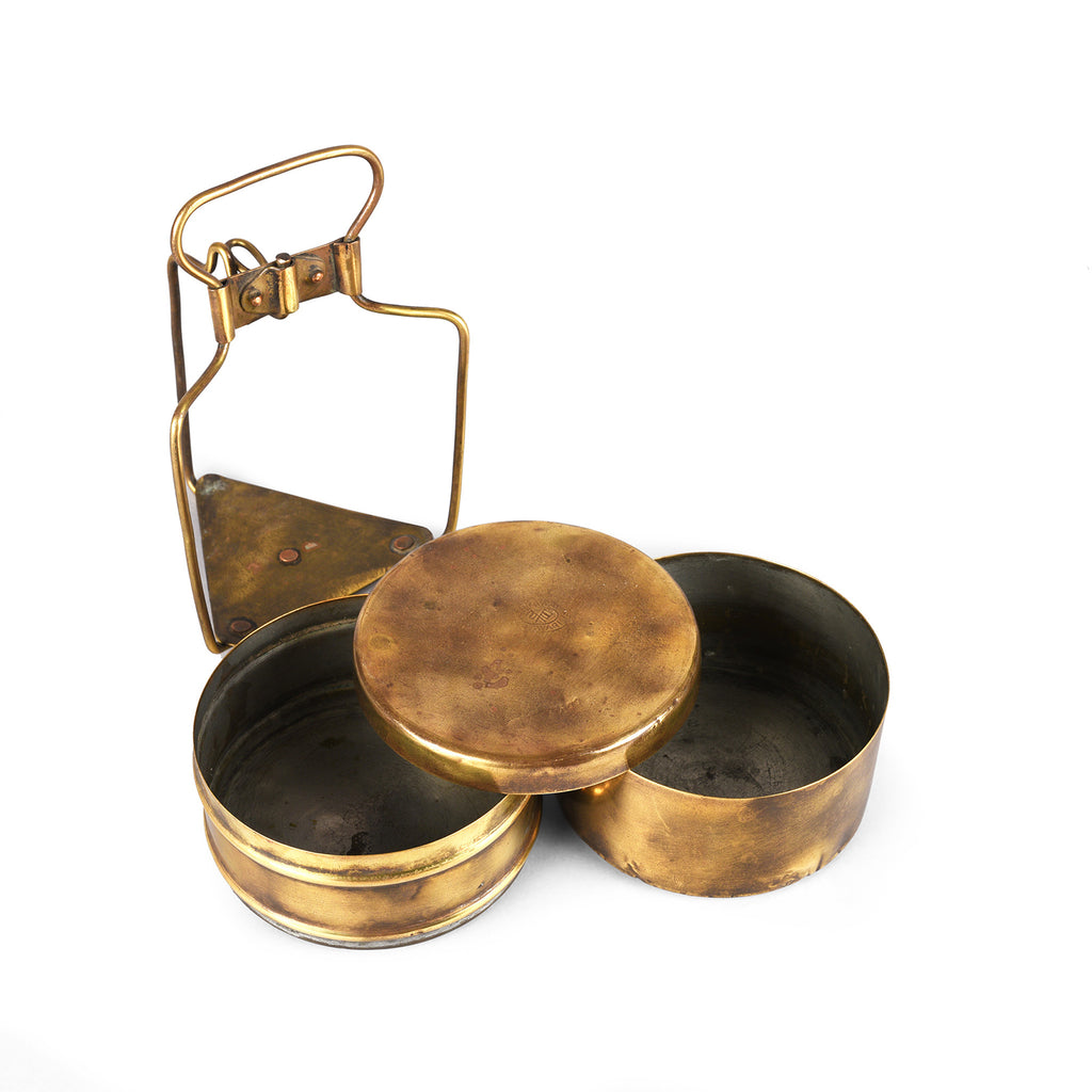 2 Tier Indian Vintage Brass Tiffin Box Set - Ca 1930