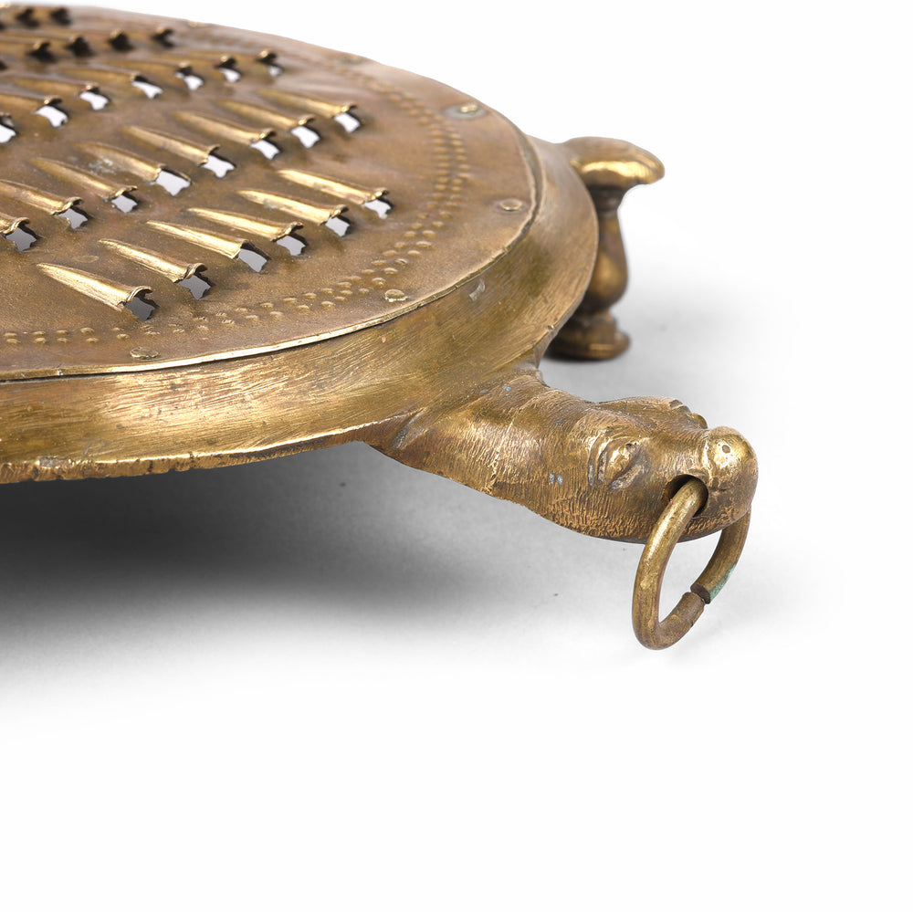 Face Detail From Vintage Brass Grater From Mumbai - Ca 1940 | Indigo Antiques