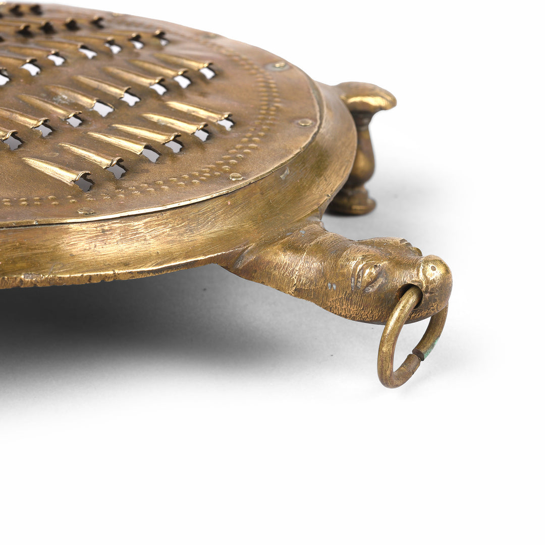 Face Detail From Vintage Brass Grater From Mumbai - Ca 1940 | Indigo Antiques