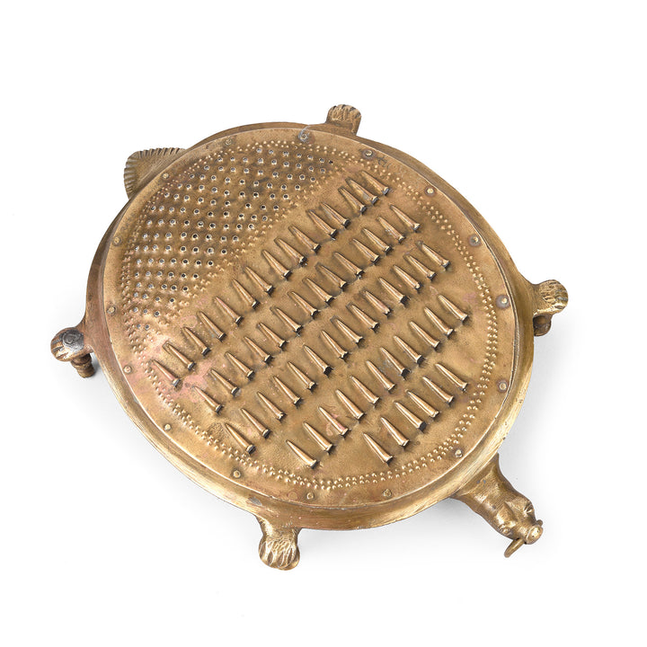 Top Down View Of Vintage Brass Grater From Mumbai - Ca 1940 | Indigo Antiques