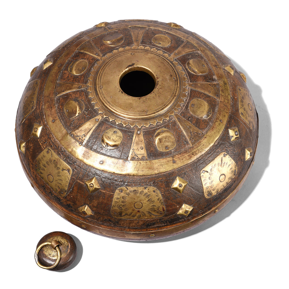 Top DOwn VIew Of Antique Carved Teak Opium Container From Rajasthan | Indigo Antiques