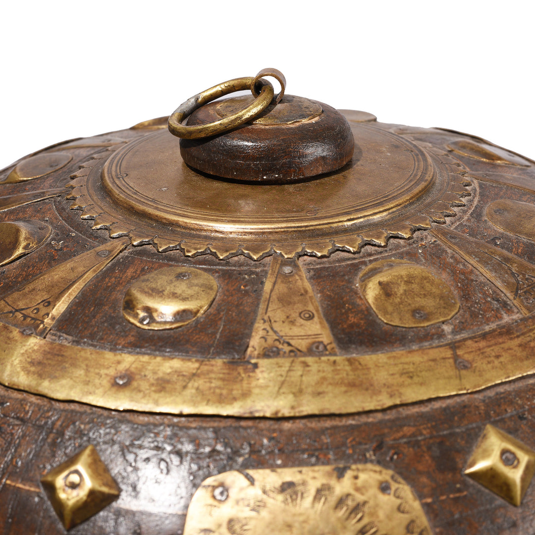 Lid Detail From Antique Carved Teak Opium Container From Rajasthan | Indigo Antiques