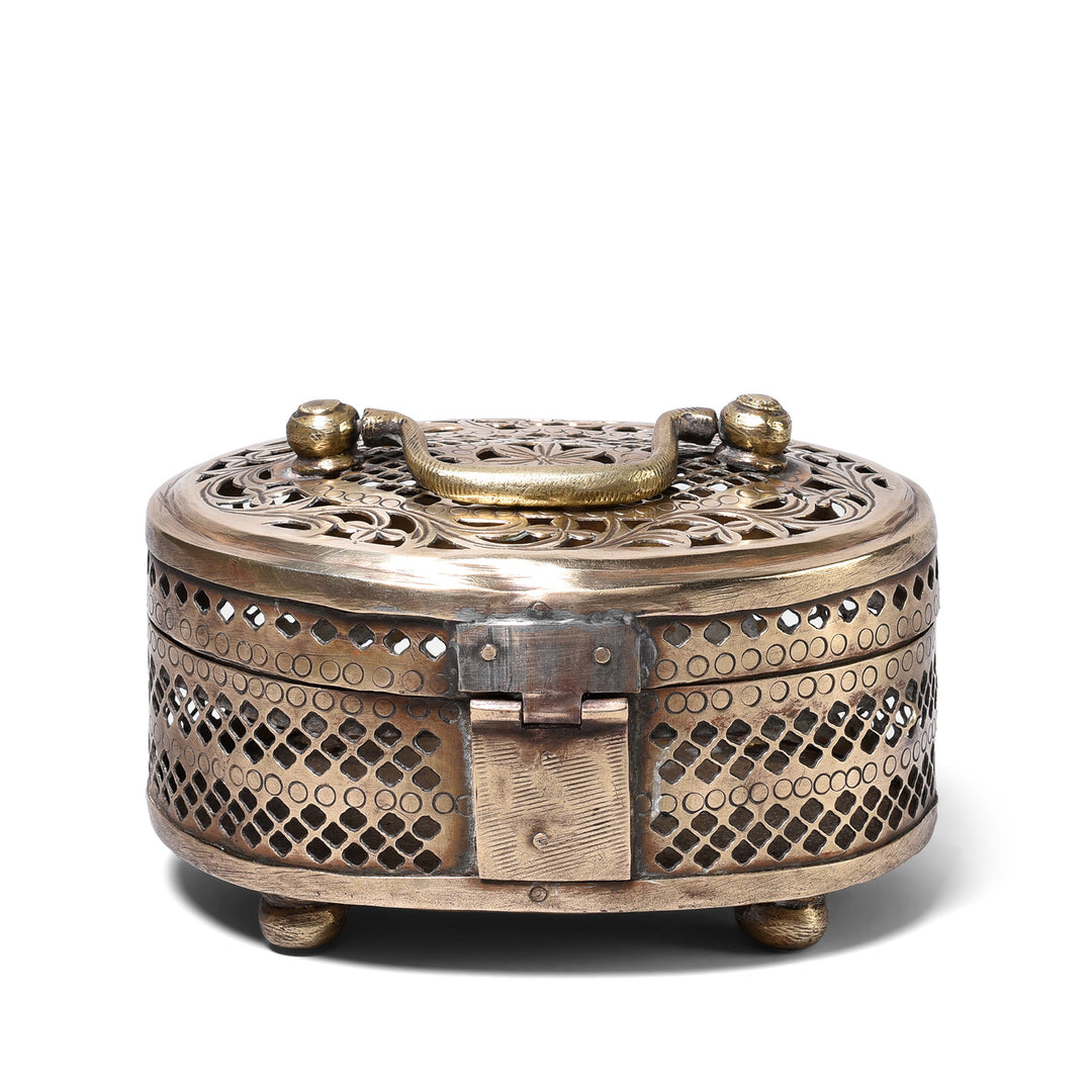 Back Of Brass Jali Work Paan Box From Rajasthan - Early 20th Century | Indigo Antiques