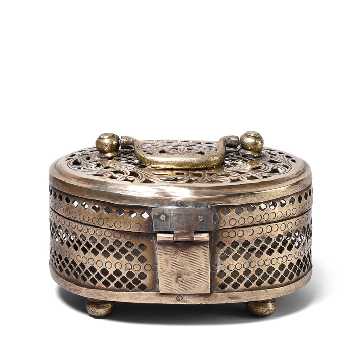 Back Of Brass Jali Work Paan Box From Rajasthan - Early 20th Century | Indigo Antiques