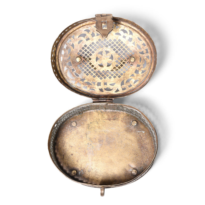 Interior Of Brass Jali Work Paan Box From Rajasthan - Early 20th Century | Indigo Antiques