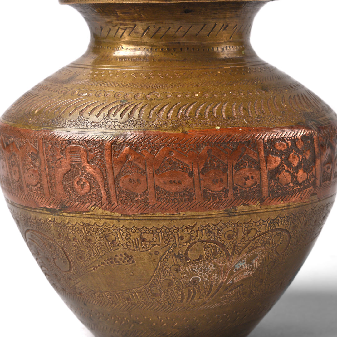 Detail From Antique Ganga Jumna Ravitra Pani - Brass & Copper Lota | Indigo Antiques