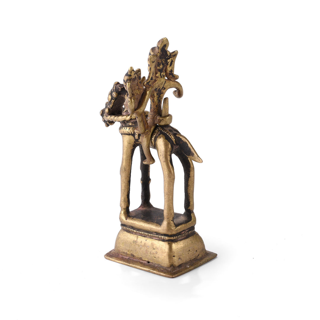 Back Of Antique Brass Horse & Khandoba From The Deccan | Indigo Antiques