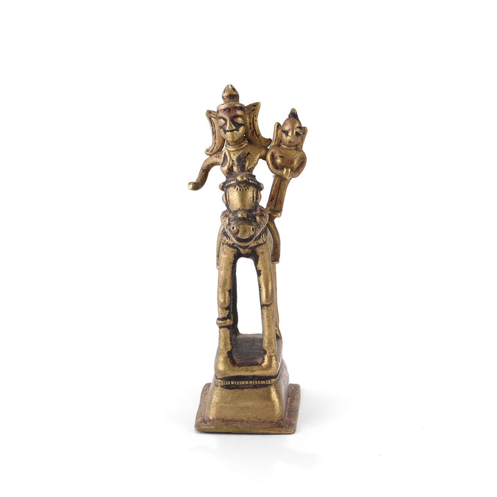 Frontal View Of Antique Brass Horse & Khandoba From The Deccan | Indigo Antiques