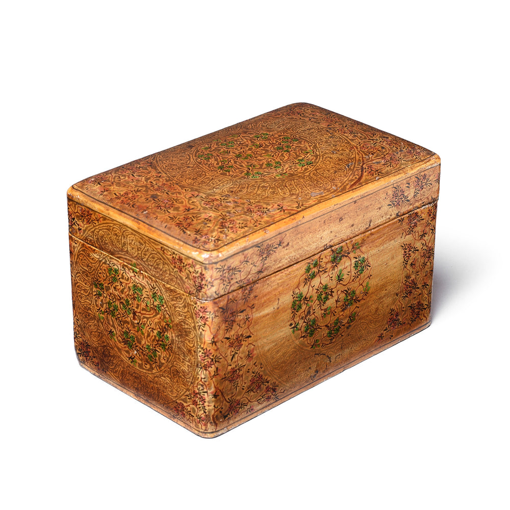 Angled View Of Vintage Painted Kashmiri Card Box | Indigo Antiques