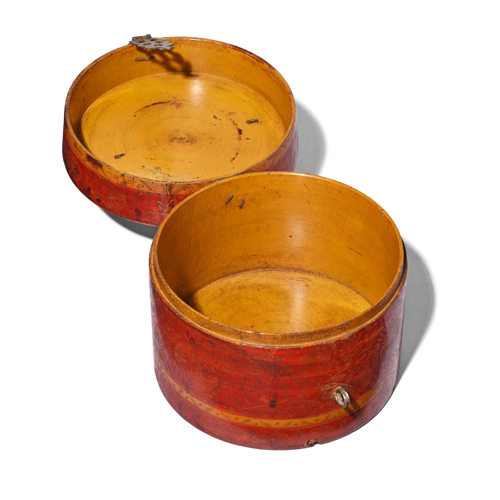 Interior Of Old Regency Style Red Lacquer Pot From Rajasthan | Indigo Antiques