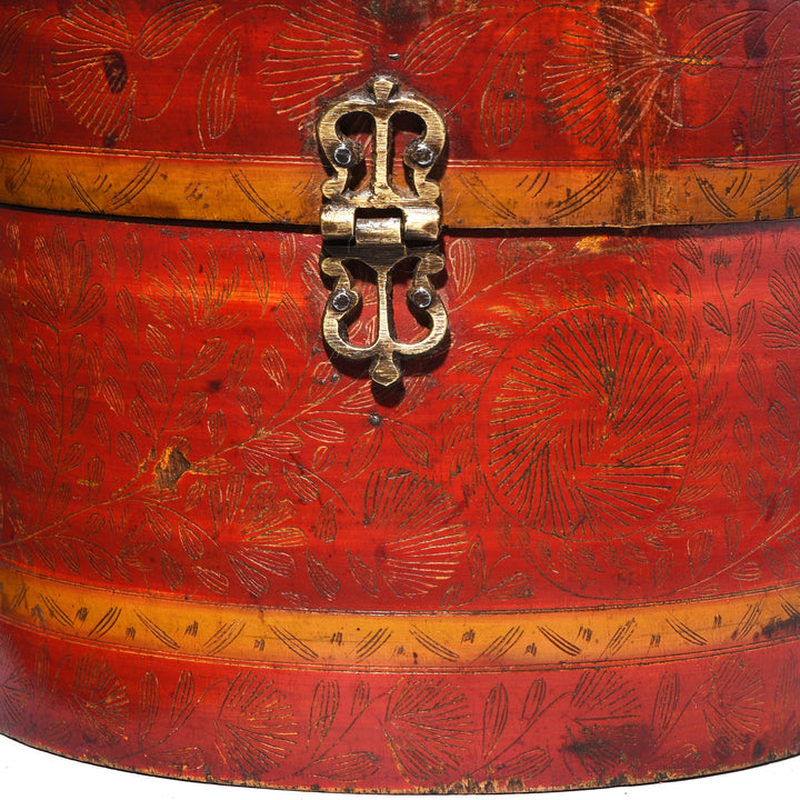 Hinge Detail From Old Regency Style Red Lacquer Pot From Rajasthan | Indigo Antiques