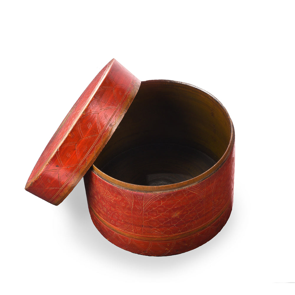 Old Regency Style Red Lacquer Pot From Rajasthan | Indigo Antiques
