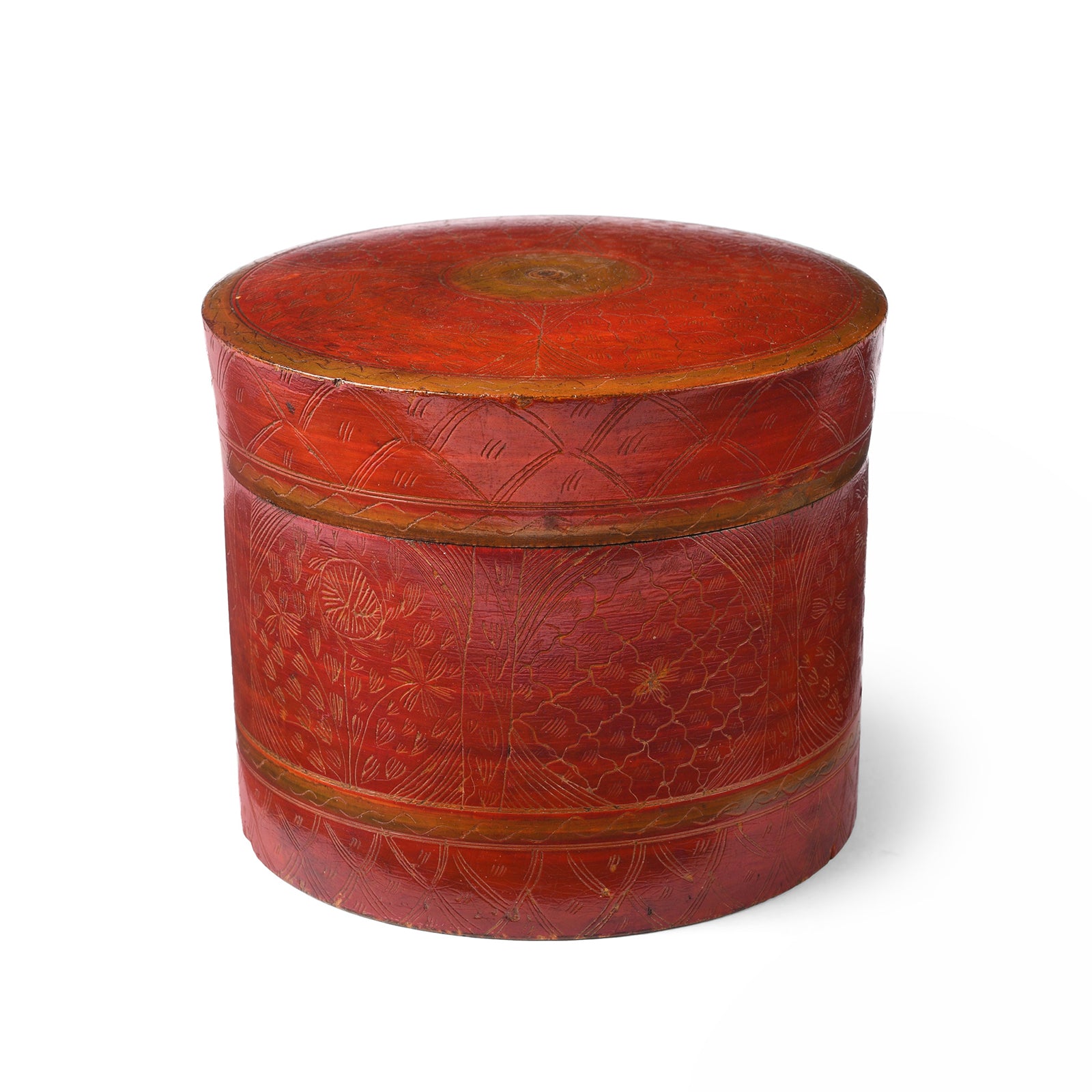 Old Regency Style Red Lacquer Pot From Rajasthan | Indigo Antiques