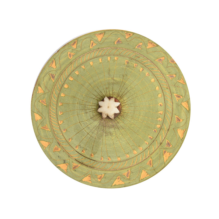 Antique Indian Green Lacquer Scratchwork Pot| Indigo Antiques