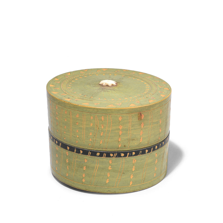 Antique Indian Green Lacquer Scratchwork Pot| Indigo Antiques