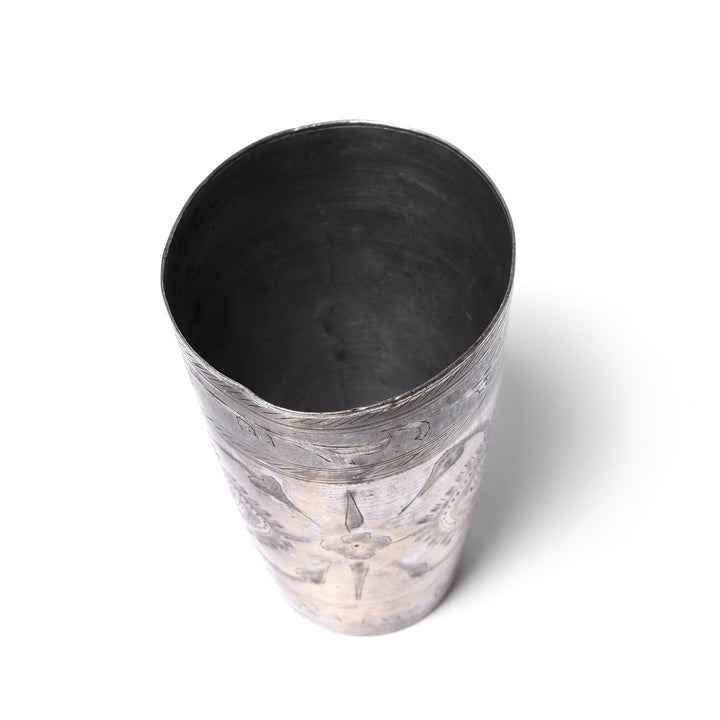 Patterned Vintage Lassi Cup - Nickel Plated Engraved Brass | Indigo Antiques
