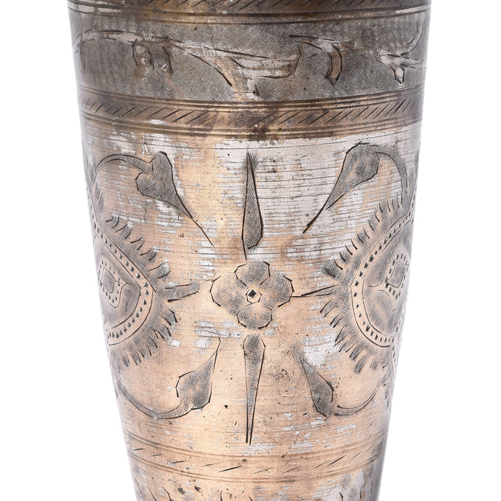 Patterned Vintage Lassi Cup - Nickel Plated Engraved Brass | Indigo Antiques