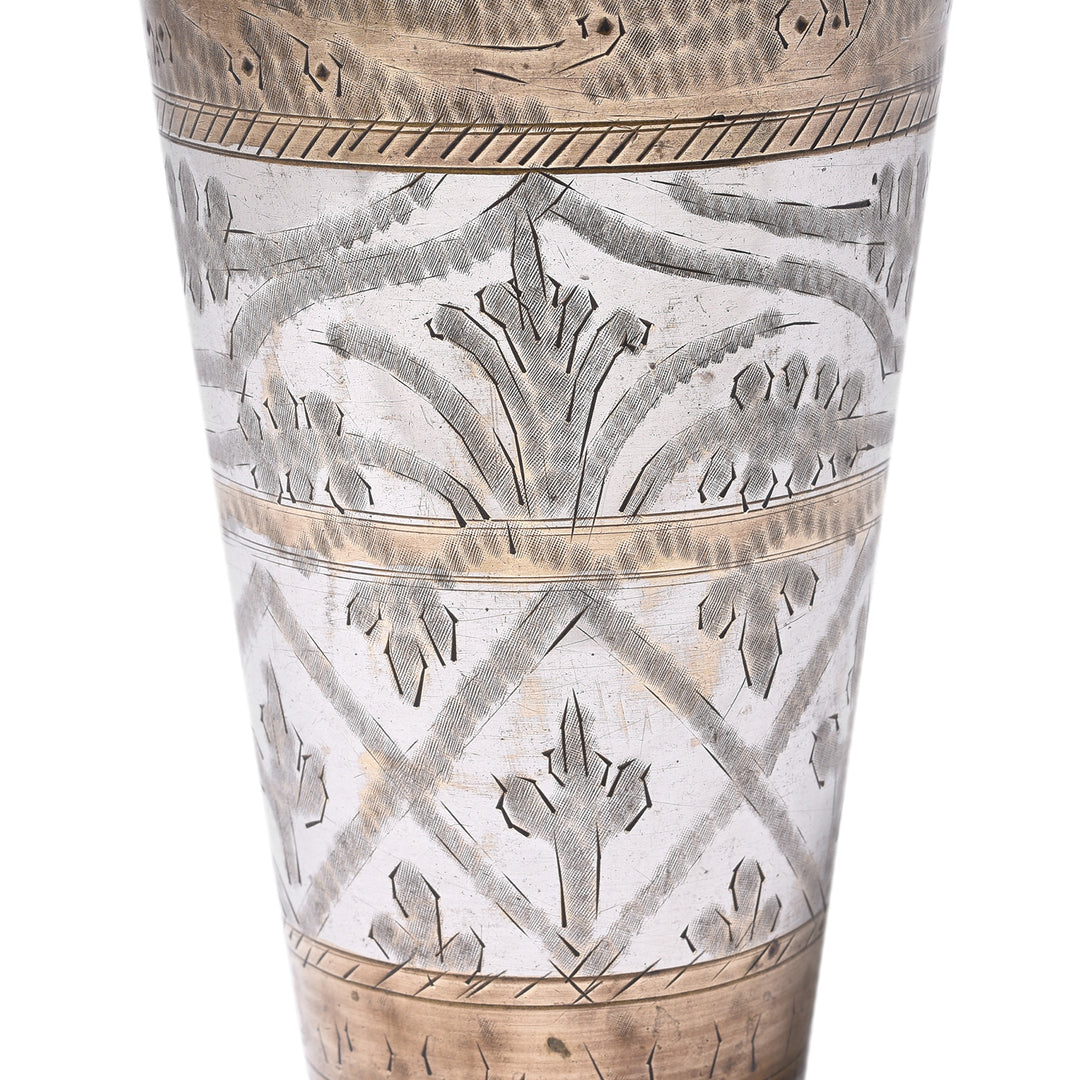 Vintage Lassi Cup - Nickel Plated Engraved Brass - Ca 1920's | Indigo Antiques