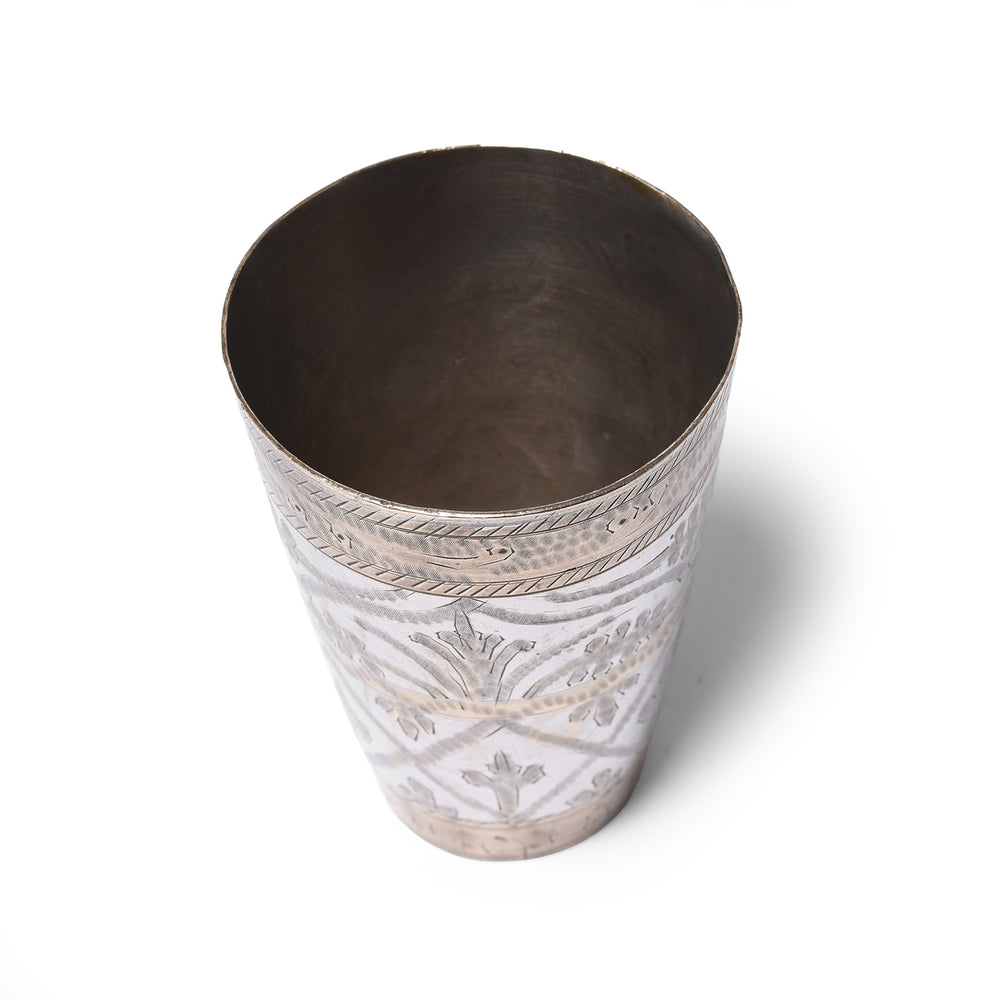 Vintage Lassi Cup - Nickel Plated Engraved Brass - Ca 1920's | Indigo Antiques