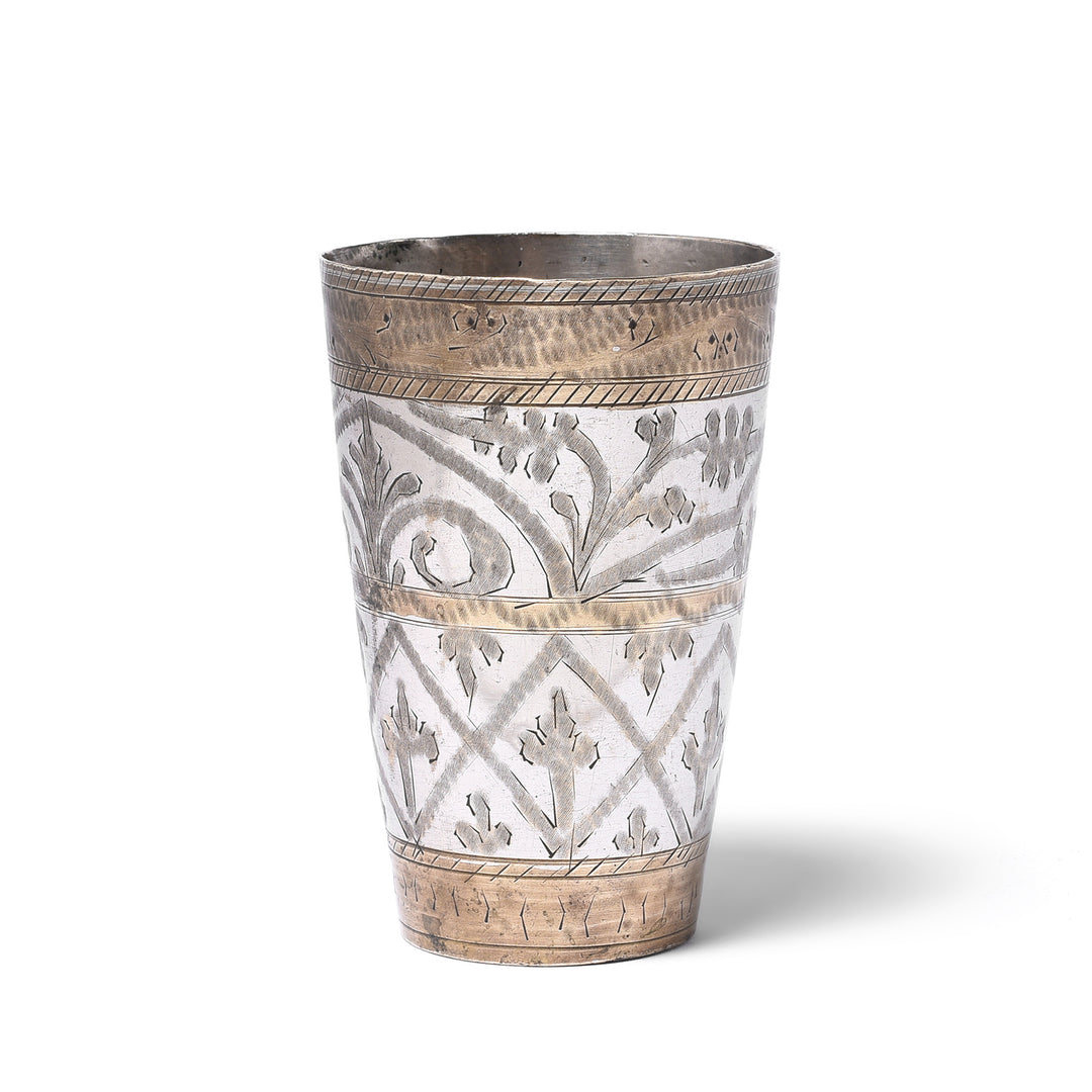 Vintage Lassi Cup - Nickel Plated Engraved Brass - Ca 1920's | Indigo Antiques