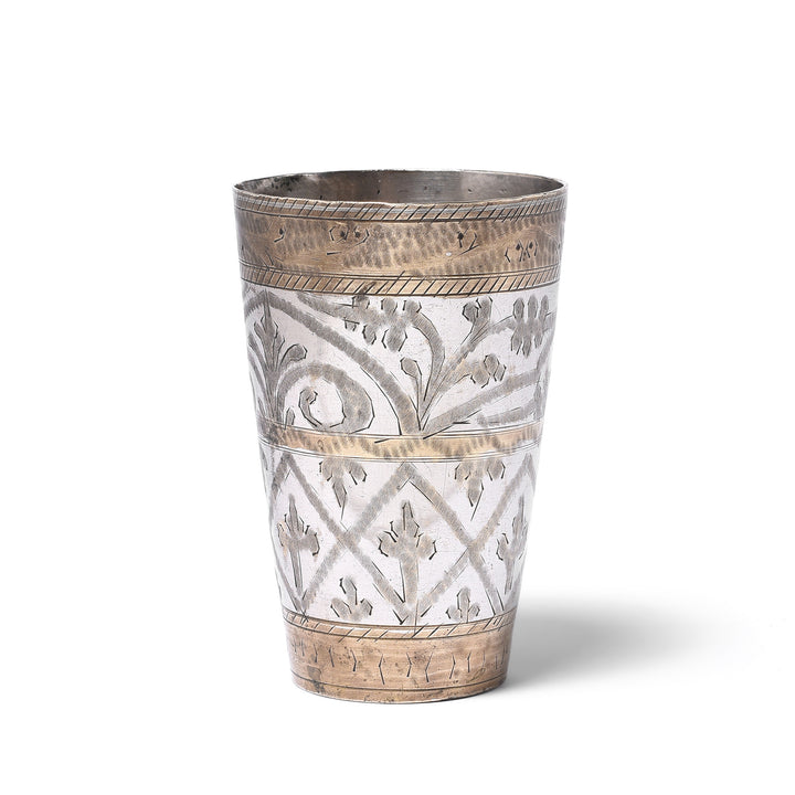 Vintage Lassi Cup - Nickel Plated Engraved Brass - Ca 1920's | Indigo Antiques