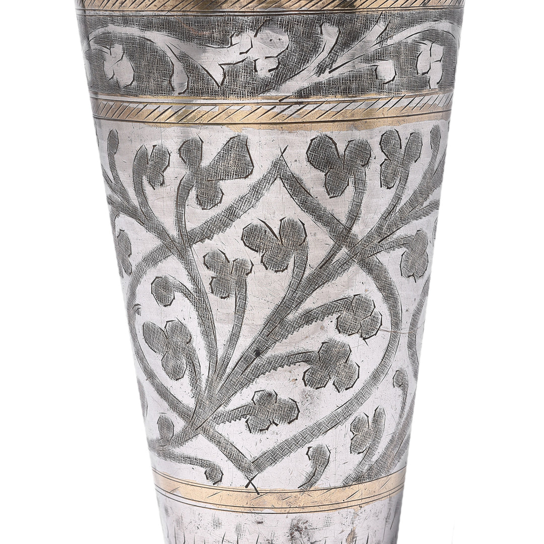 Floral Vintage Lassi Cup - Nickel Plated Engraved Brass | Indigo Antiques