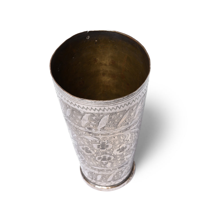 Lassi Cup - Nickel Plated Engraved Brass - Ca 1920's | Indigo Antiques