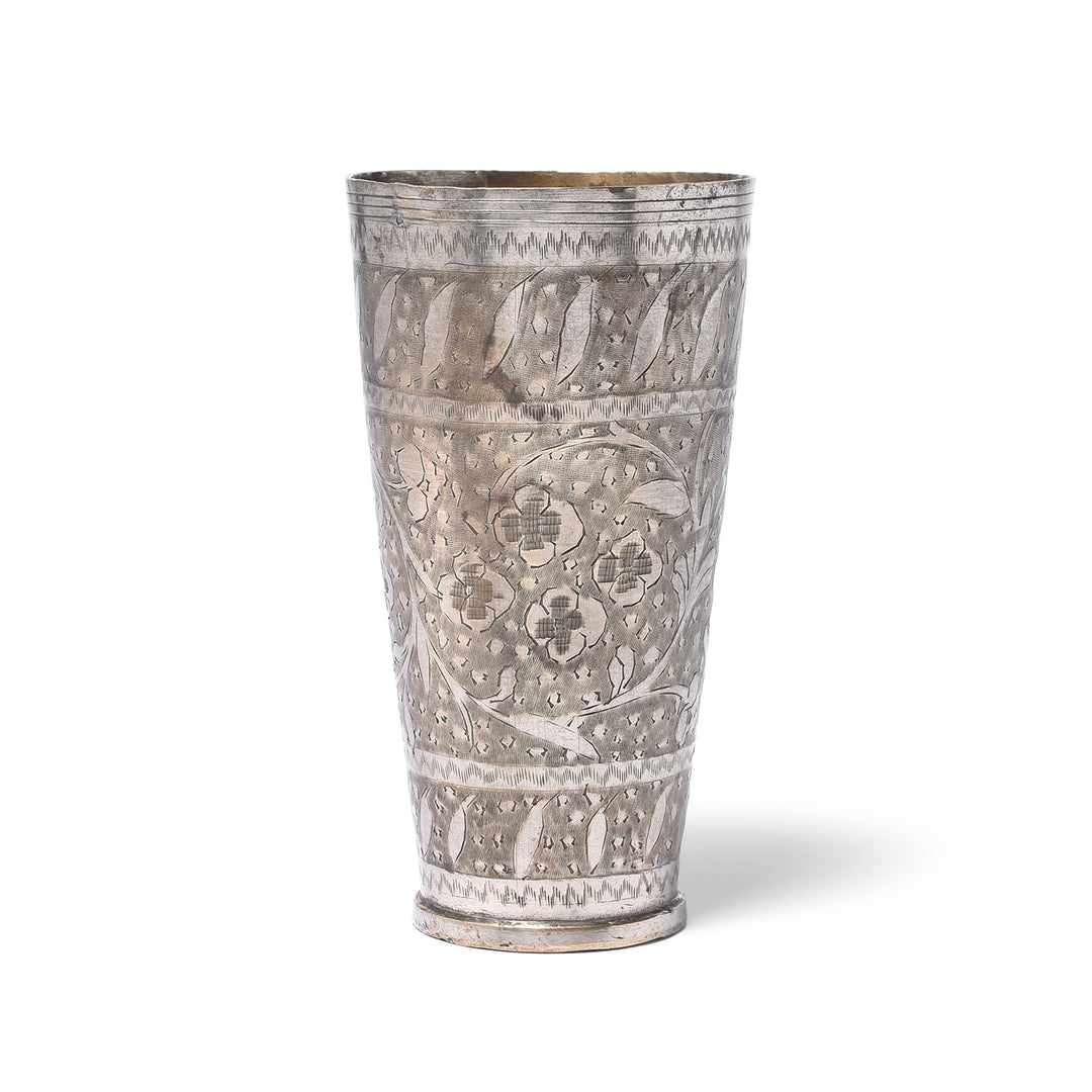 Lassi Cup - Nickel Plated Engraved Brass - Ca 1920's | Indigo Antiques