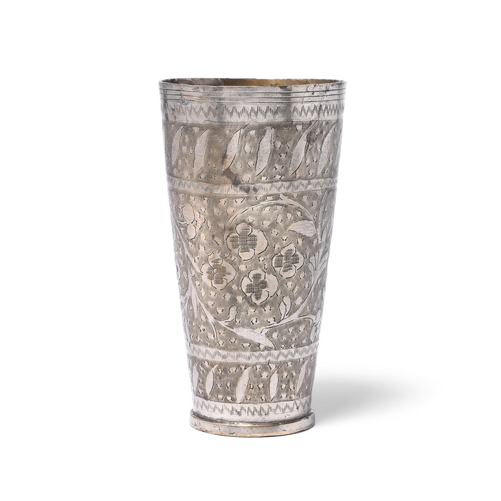 Lassi Cup - Nickel Plated Engraved Brass - Ca 1920's | Indigo Antiques