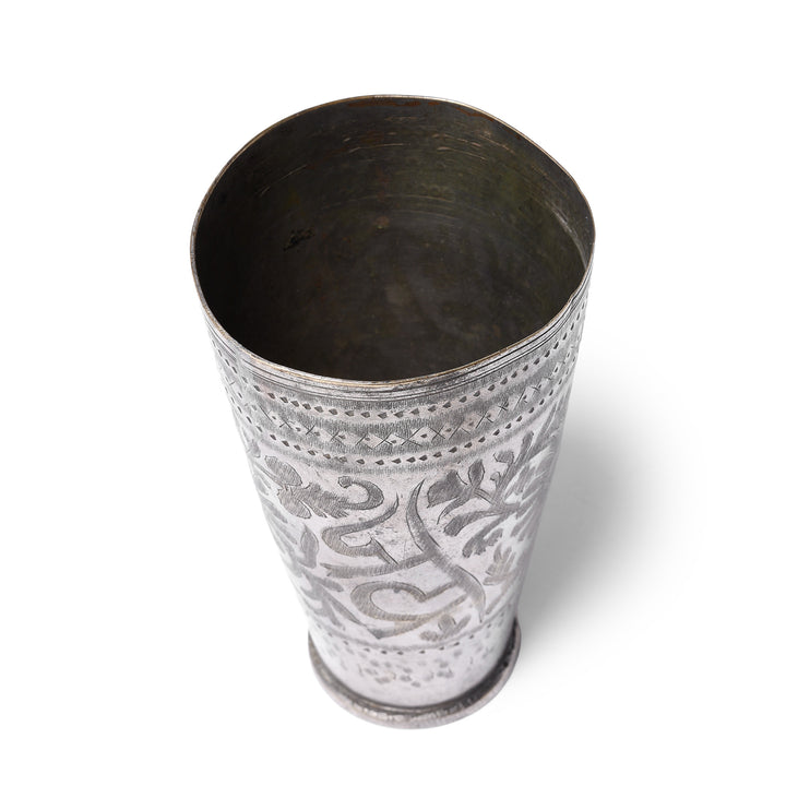 Vintage Lassi Cup Nickel Plated Engraved Brass | Indigo Antiques