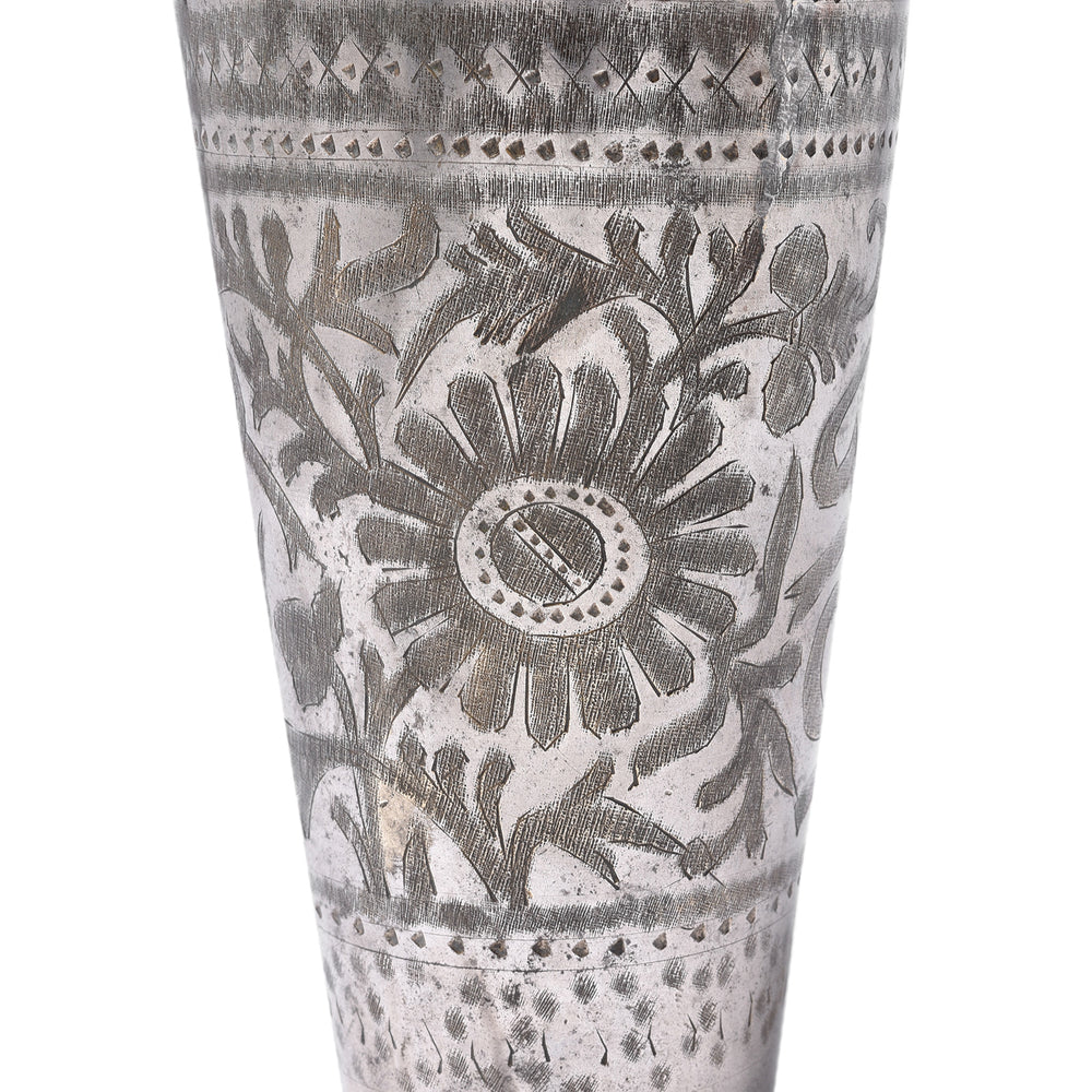 Vintage Lassi Cup Nickel Plated Engraved Brass | Indigo Antiques