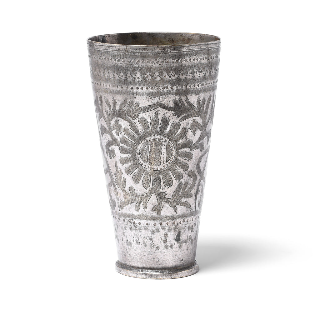 Vintage Lassi Cup - Nickel Plated Engraved Brass - Early 20th Century