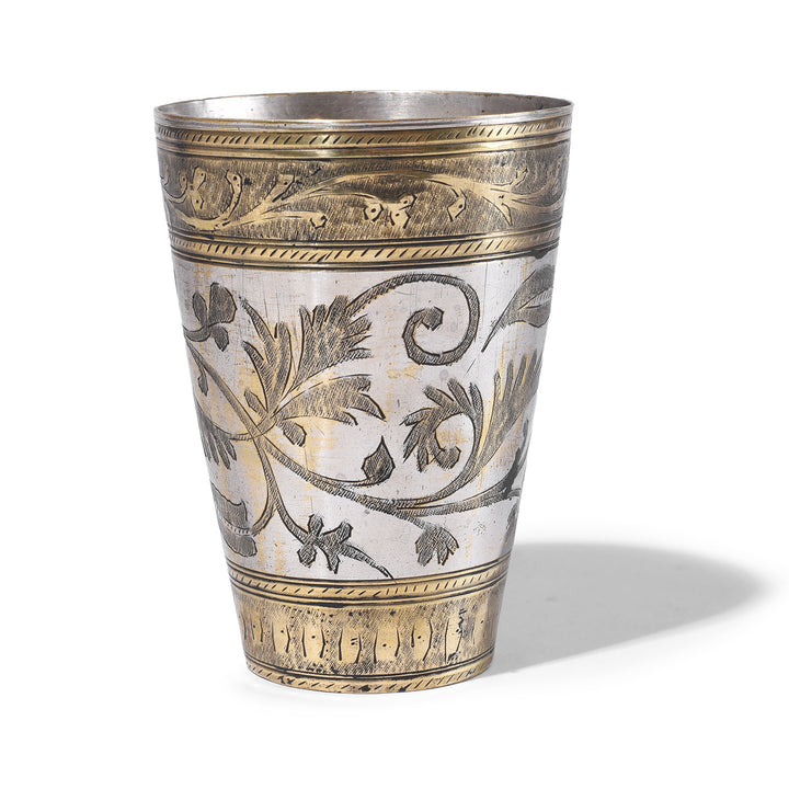 Vintage Lassi Cup - Nickel Plated Engraved Brass | Indigo Antiques
