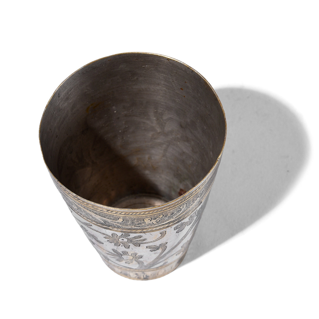 Interior Of Vintage Lassi Cup - Nickel Plated Engraved Brass | Indigo Antiques