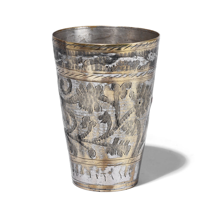 Vintage Lassi Cup - Nickel Plated Engraved Brass | Indigo Antiques