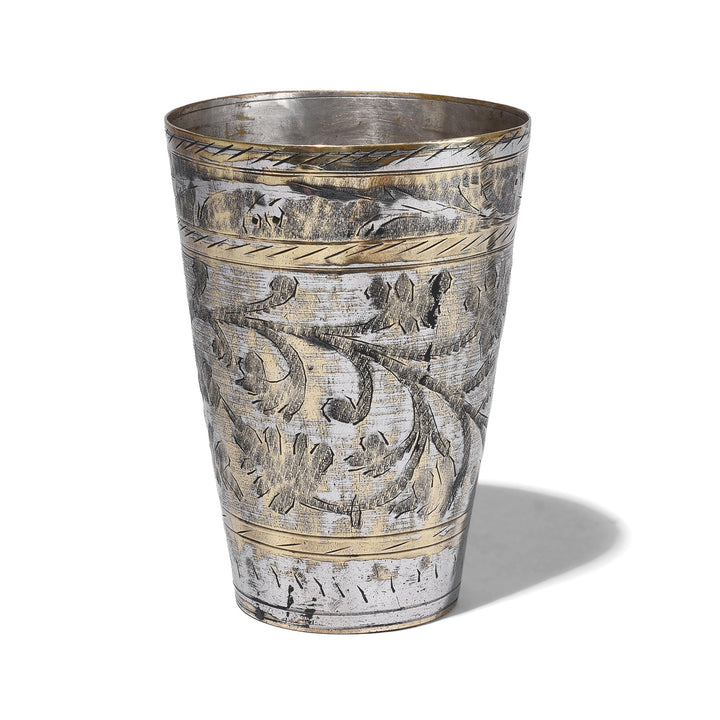Vintage Lassi Cup - Nickel Plated Engraved Brass | Indigo Antiques
