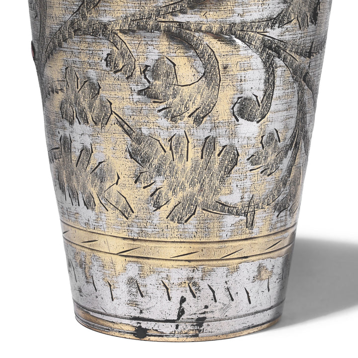 Detail From Vintage Lassi Cup - Nickel Plated Engraved Brass | Indigo Antiques