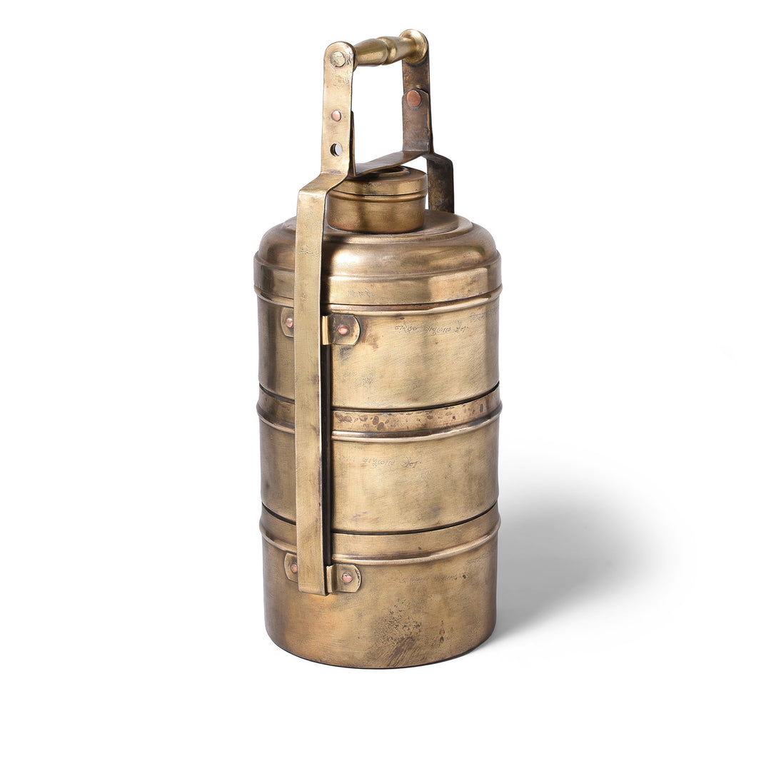 Antique 3 Tier Brass Tiffin Box | Indigo Antiques