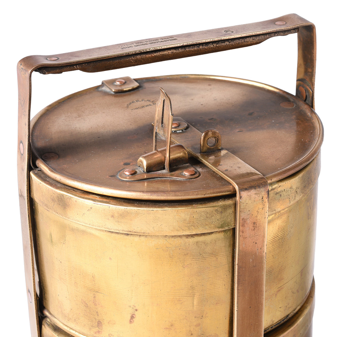 4 Tier Indian Vintage Brass Tiffin Box Set - Ca 1930 | Indigo Antiques