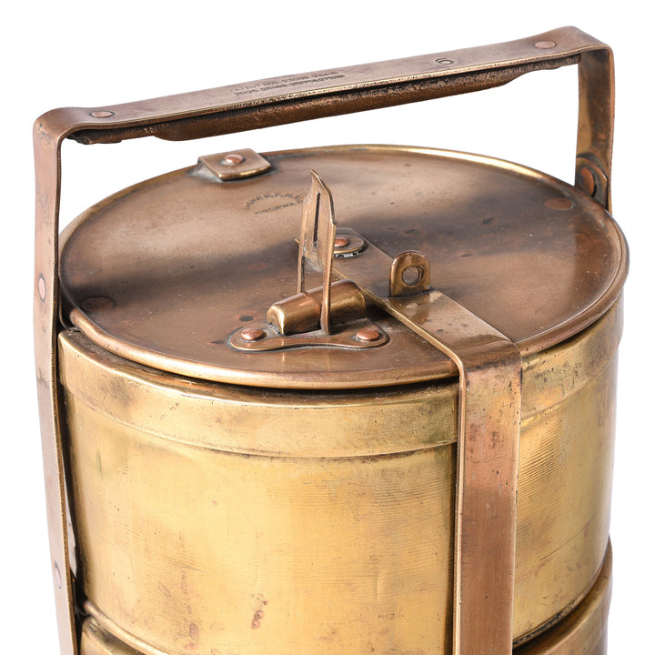 4 Tier Indian Vintage Brass Tiffin Box Set - Ca 1930 | Indigo Antiques