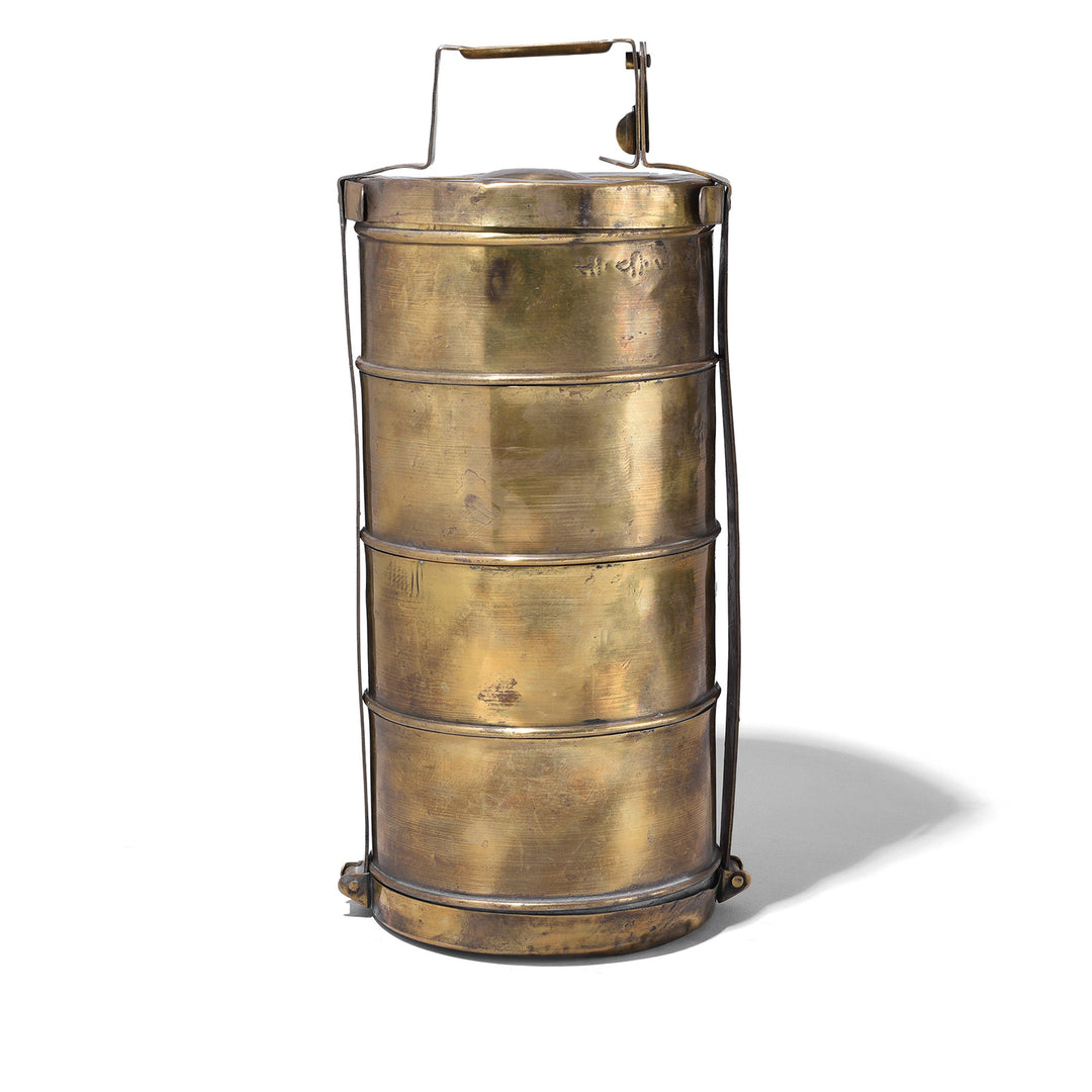 Antique Brass Indian Multi Tiered Tiffin With Carry Handle