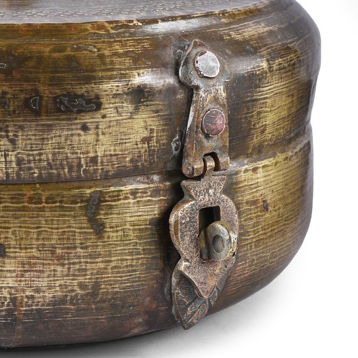 Latch Detail From Antique Indian Brass Chapati Box | Indigo Antiques