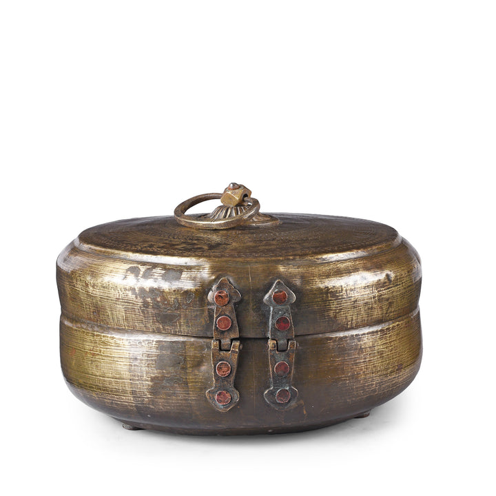 Back View Of Antique Indian Brass Chapati Box | Indigo Antiques