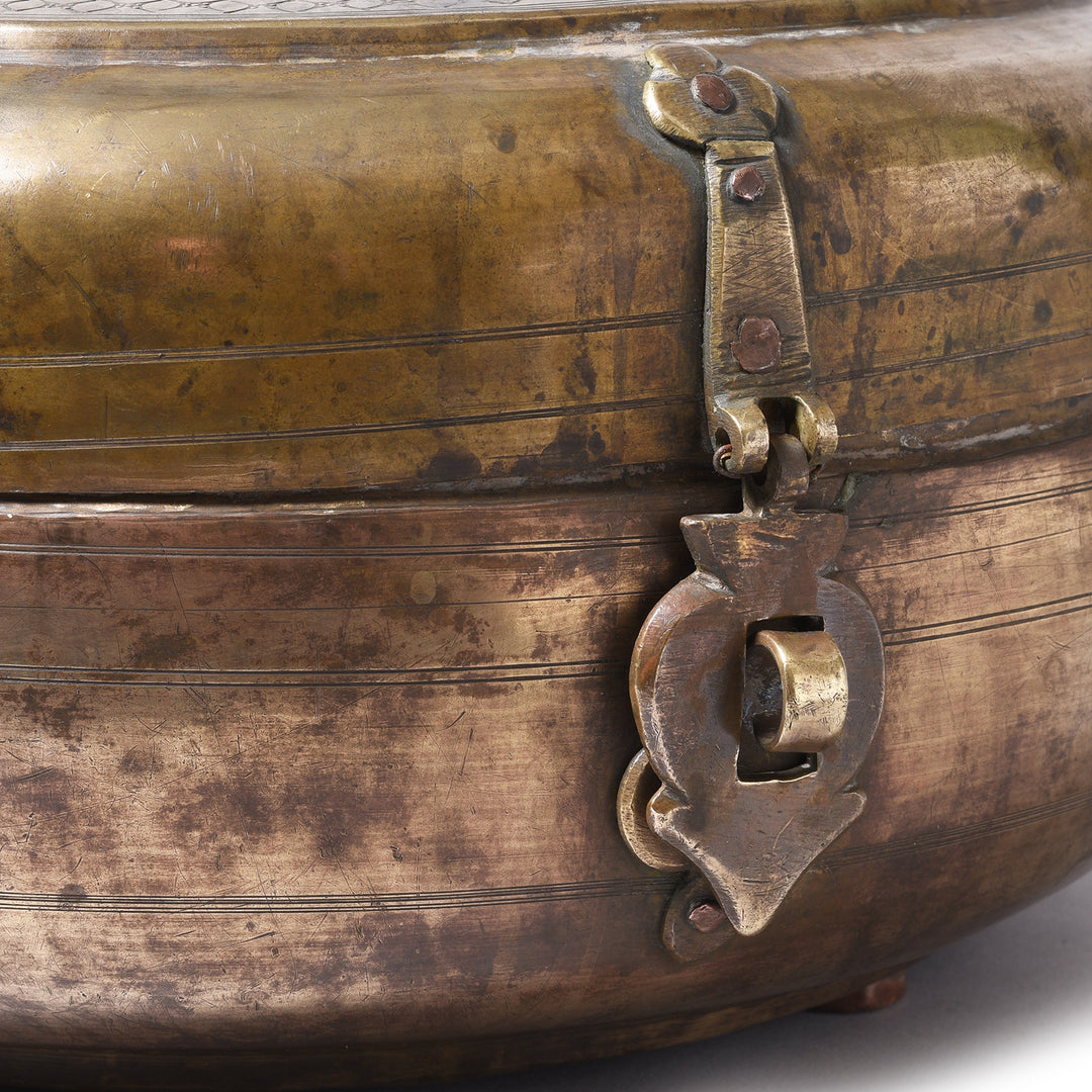 Front Detail Of Brass Indian Chapati Box - 19th Century | Indigo Antiques