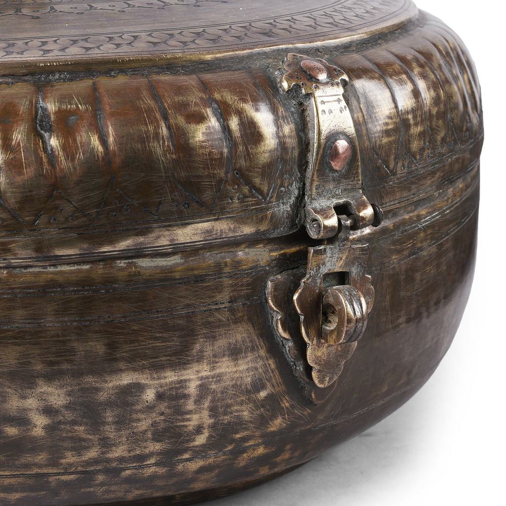 Latch Detail From Antique Indian Brass Chapati Box | Indigo Antiques