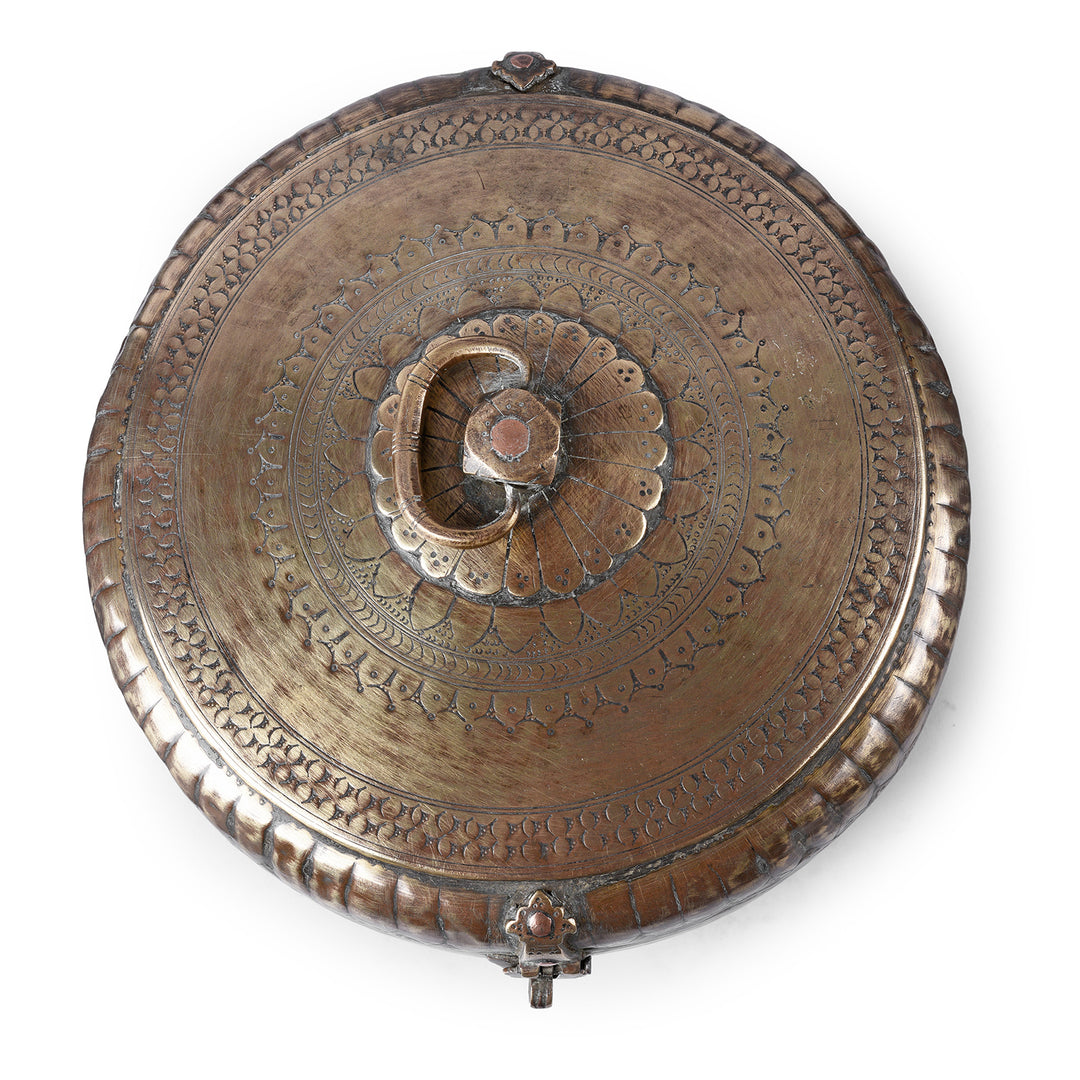 Top Down View Of Antique Indian Brass Chapati Box | Indigo Antiques