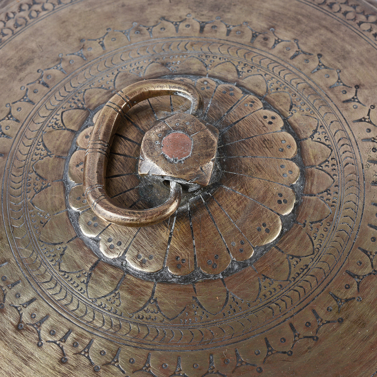 Carving Detail From Antique Indian Brass Chapati Box | Indigo Antiques