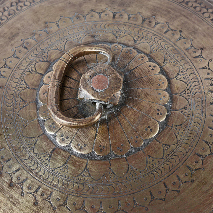 Carving Detail From Antique Indian Brass Chapati Box | Indigo Antiques